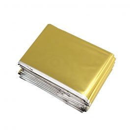 Opgevouwen goud- en zilverkleurige isolatiedeken